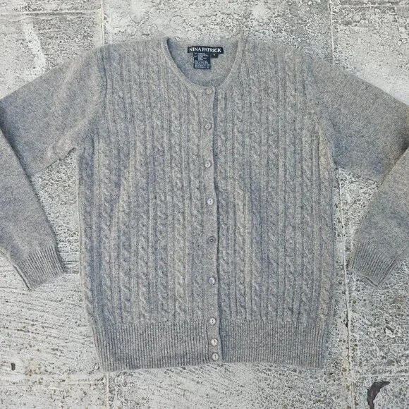 Nina Patrick Women Cardigan Sweater Button Front Gray Lamp Wool Size S - Picture 4 of 9